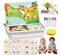 Magnetic Puzzles Face Dress Up Travel Game Double Side Preschool Educational Learning Toy, Multifunctional Puzzle Kit - Create 1000+ Unique Looks, Exercises Children's Coordination (animals)
