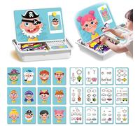 Magnetic Puzzles Face Dress up Travel Game, Magnetic Puzzles for Kids Ages 4-6, Funny Face Magnetic Travel Play Set, Fridge Magnets, Double Side Preschool Educational Learning Toys for Boys Girls (A)