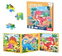 Magnetic Puzzles for 3-6 Year Olds - 3-in-1 Dinosaur Puzzle Set, Educational Travel Toys for Toddlers, Fun Plane Activities for Kids, 25-30-42 Piece Learning Puzzle Magnet Book for Road Trip