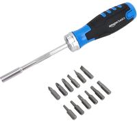 Amazon Basics DS-CJAMZ2010 12 Piece in 1 Magnetic Ratchet Screwdriver, Silver, Black,silver
