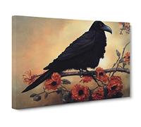 Magnetic Raven Bird Canvas Print | Gallery Wrapped 30mm Frame Wall Art | 30x20 inches | Ready to Hang | Contemporary Animals Picture | Living Room Bedroom Lounge Office