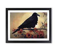 Magnetic Raven Bird H1022 Framed Print for Living Room Bedroom Home Office Décor, Wall Art Picture Ready to Hang, Black A2 Frame (64 x 46 cm)
