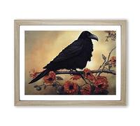 Magnetic Raven Bird H1022 Framed Print for Living Room Bedroom Home Office Décor, Wall Art Picture Ready to Hang, Oak A3 Frame (46 x 34 cm)