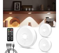 Magnetic Rechargeable Spot Lights Indoor, 2400mAh Battery Wireless Under Cabinet Kitchen Puck Lights with Remote USB LED Touch Light Push Button Stick On Spotlight for Cupboards Display Shelf Wardrobe