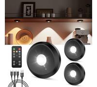 Magnetic Rechargeable Spot Lights Indoor, Black 2400mAh Battery Wireless Under Cabinet Kitchen Spot Lights with Remote USB LED Touch Light Push Button Stick On Spotlight for Cupboards Display Shelf