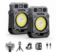 Magnetic Rechargeable Work Light 2-Packs 2000LM LED COB Inspection Lamp | LED Work Light with Cob Floodlight and LED Spotlight; Dual Lighting Sources, Stepless Dimming, Portable, Hook and Clip