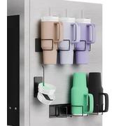 Magnetic Refrigerator Cup Holder for Stanley - 6-Slot Cup Rack with Lid Storage & Hooks, Strong 10lbs Hold for 30-40oz Tumblers, Fridge Bottle Organizer (Carbon Steel, Black)