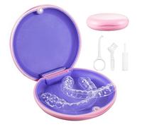 Magnetic Retainer Case with Remover Tool, Chewies and Brush, Orthodontic Dental Mouthguard Box False Teeth Container Denture Holder Case for Braces, Bleaching Trays, Dentures - Pink