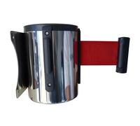 Magnetic Retractable Barrier Tape Wall Mounted Crowd Control Safety Belt，Retractable Wall Mount Queue Barrier, 32FT Red Safety Belt with Locking Buckle, Crowd C