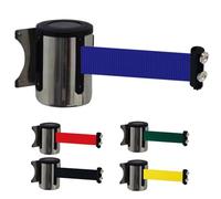 Magnetic retractable queue rope barrier， 10 M Magnetic Wall Mount Retractable Belt Barrier Crowd Control Wall Barrier Fixed Belt Optional Belts(Blue)