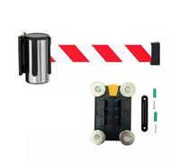 Magnetic retractable queue rope barrier, Magnetic Wall Mount Retractable Belt Barrier 2/3/5M Red White Retractable Belt Multi-Directional Switching with Accessories(2M/6.5FT)