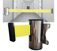 Magnetic retractable queue rope barrier， Wall Mount Retractable Belt Barrier 2/3/5 M Yellow Color Belt for Playground Park Hotel Crowd Control Barrier(5M/16.4FT)