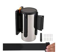Magnetic retractable queue rope barrier, Wall Mount Retractable Belt Barrier-Wall Mounted Retractable Belt Barrier-Black Belt-With Buffer Brake, to Change in 3 Directions(Silver,2M/6.5FT)