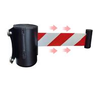 Magnetic Retractable Wall Mount Safety Belt 3/5/10m, Red-White Crowd Control Barrier with Brake System & Lock Button, Secure Queue Management (Black, 3.01M)