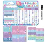 Magnetic Reward Chart for Kids, Behaviour Chart Pad for Children with 52 Behaviour Stickers, 120 Star Stickers for Responsibility, Social, Routine & Potty Training (Mermaid)