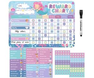 Magnetic Reward Chart for Kids, with 52 Behaviour Stickers, Mermaid | Behaviour Charts with 120 Star Stickers and 1 Marker, Reusable Wipe-clean Surface, for Good Habits, Routine, Potty Training