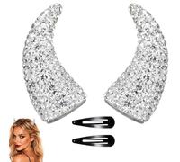 Magnetic Rhinestone Devil Horn Hair Clips, Adjustable Halloween Hair (White)