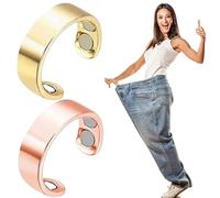 Magnetic Ring, 2PCS Adjustable Alloy Magnet Rings for Women Men (Gold + Rose Gold)