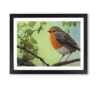 Magnetic Robin Bird H1022 Framed Print for Living Room Bedroom Home Office Décor, Wall Art Picture Ready to Hang, Black A3 Frame (46 x 34 cm)