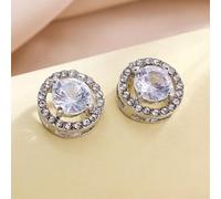 Magnetic Rotary Ear Studs for Sensitive Ears 12mm | Double ring for orbit system, diamond grid etching, suspended main zircon, alloy plating, elegant look