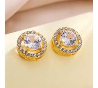 Magnetic Rotary Ear Studs for Sensitive Ears 12mm | Double ring for orbit system, diamond grid etching, suspended main zircon, alloy plating, elegant look