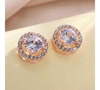 Magnetic Rotary Ear Studs for Sensitive Ears 12mm | Double ring for orbit system, diamond grid etching, suspended main zircon, alloy plating, elegant look