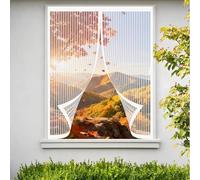 Magnetic Screen Curtain 124 x 96 cm with Powerful Magnets & Full Frame Magic Tape, Keep Bugs Out & Lets Fresh Air in Curtains to Stop Flies for All Types of Windows, White