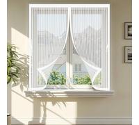Magnetic Screen Curtain 132 x 110 cm Powerful Magnets, No Drill Installation, Automatically Closes, for Keeping Out Flies & Bug Fly Screens Curtain for All Types of Windows, White