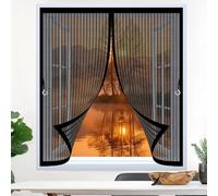 Magnetic Screen Curtain 134 x 136 cm with Powerful Magnets & Full Frame Magic Tape, Keep Bugs Out & Lets Fresh Air in Curtains to Stop Flies for All Types of Windows, Black
