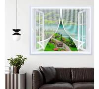 Magnetic Screen Curtain 135 x 115 cm with Powerful Magnets & Full Frame Magic Tape, Keep Bugs Out & Lets Fresh Air in Insect Protection Curtain for All Types of Windows, White