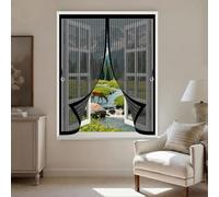 Magnetic Screen Curtain 142 x 141 cm with Powerful Magnets & Full Frame Magic Tape, Keep Bugs Out & Lets Fresh Air in Magnetic Curtains Fly Screen for All Types of Windows, Black