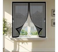 Magnetic Screen Curtain 146 x 110 cm Powerful Magnets, No Drill Installation, Automatically Closes, for Keeping Out Flies & Bug Fly Screens Curtain for All Types of Windows, Black