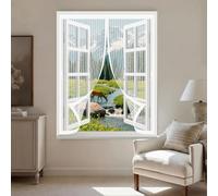 Magnetic Screen Curtain 152 x 138 cm with Powerful Magnets & Full Frame Magic Tape, Keep Bugs Out & Lets Fresh Air in Magnetic Curtains Fly Screen for All Types of Windows, White