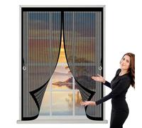 Magnetic Screen Curtain 160 x 144 cm with Powerful Magnets & Full Frame Magic Tape, Keep Bugs Out & Lets Fresh Air in Magnetic Fly Screen Curtain for All Types of Windows, Black