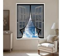 Magnetic Screen Curtain 164 x 166 cm with Powerful Magnets & Full Frame Magic Tape No Gap, Lets Fresh Air in, Keep Bugs Out Fly Nets for Curtain for All Types of Windows, Black