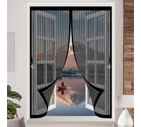 Magnetic Screen Curtain 89 x 87 cm with Powerful Magnets & Full Frame Magic Tape, Keep Bugs Out & Lets Fresh Air in Screen Curtain with Magnets for All Types of Windows, Black
