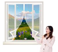 Magnetic Screen Curtain 89 x 96 cm with Powerful Magnets & Full Frame Magic Tape, Keep Bugs Out & Lets Fresh Air in Heavy Duty Fly Curtains for All Types of Windows, White