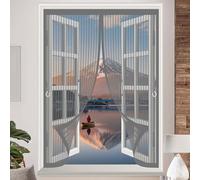Magnetic Screen Curtain 91 x 84 cm with Powerful Magnets & Full Frame Magic Tape, Keep Bugs Out & Lets Fresh Air in Screen Curtain with Magnets for All Types of Windows, Grey