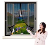 Magnetic Screen Curtain 97 x 102 cm with Powerful Magnets & Full Frame Magic Tape, Keep Bugs Out & Lets Fresh Air in Heavy Duty Fly Curtains for All Types of Windows, Black