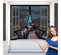 Magnetic Screen Curtain Heavy 82 x 76 cm Anti Mosquito, Keep Fresh Air in, Portable, Foldable, Custom Sizes, Mosquito Insects Mesh Curtain for Patio Door/Balcony Door, Black