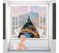 Magnetic Screen Curtain Mesh 122 x 126 cm Automatically Closes, Keep Bugs Out, Without Drilling, Easy to Install, Fly Screens for Window for Double Door/French Doors, White