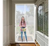 Magnetic Screen Door 101 x 125 cm Full Frame Magic Tape, Powerful Magnets Fly Screens for Doors Without Drilling, Heavy Duty for Keeping Out Flies, White