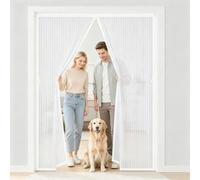 Magnetic Screen Door 101 x 260 cm with Powerful Magnets and Full Frame Adhesive Strips, Hands-Free Closing Mosquito Double Door for Front Doors, Sliding Doors, White