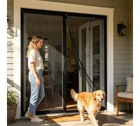 Magnetic Screen Door 101 x 265 cm with Powerful Magnets and Full Frame Adhesive Strips, Hands-Free Closing Fly Insect Screen Door for Front Doors, Sliding Doors, Black
