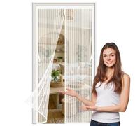 Magnetic Screen Door 108 x 145 cm Frame Hook & Loop, Powerful Magnets Magnetic Fly Screens No Drill Installation, Keep Bugs Out Pet and Kid Friendly, White