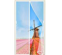 Magnetic Screen Door, 110x200cm Anti Rain and Snow Waterproof Curtain Bi Folding Doors Automatic Close for Kitchen Air Conditioner Room, White, 663 Size