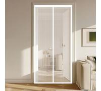 Magnetic Screen Door 111 x 204 cm Powerful Magnets and Magic Tape, No Drill Installation, Automatically Closes Keeps Bugs Out Door Curtains to Stop Flies for Kitchen, White
