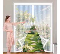 Magnetic Screen Door 112 x 110 cm with Powerful Magnets & Full Frame Magic Tape, Keep Bugs Out & Lets Fresh Air in Magnetic Fly Screen Curtain for Patio Doors Bedroom, White