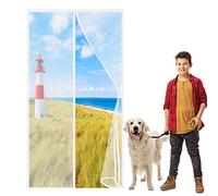 Magnetic Screen Door, 115 x 185 cm Heavy Duty Anti Mosquito Mesh Fly Curtain Nets, with Powerful Magnets Patio Insect Door Screen for All Doors, Bug-Free Net Flies/Mosquito, White