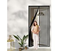 Magnetic Screen Door 115 x 200 cm with Powerful Magnets and Full Frame Magic Tape Patio Curtain Insect Mesh Easy to Install Without Drilling for Balcony Patio Bedroom, Black